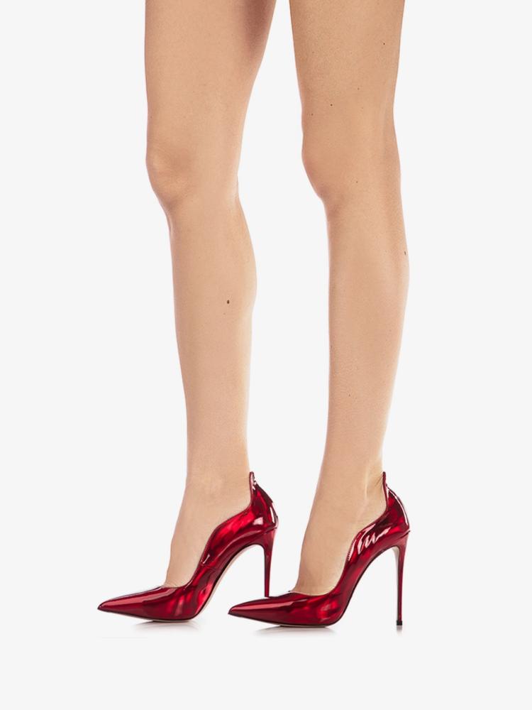 Red Iridescent Wave Edge Stiletto Heeled Pointy Pumps