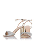 Metallic Gold Rhinestone Twist Strap Chunky Heel Dress Sandals With Buckle Ankle Strap