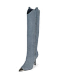 Fashion Denim Mid-Calf Silvery Toe Pointed-Toe Stiletto Heel Boots