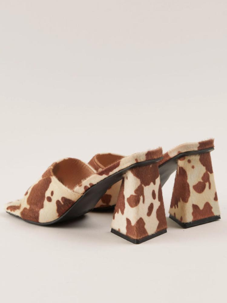 Brown Cow Square Open Toe Slip-On Block Heeled Sandals For Women