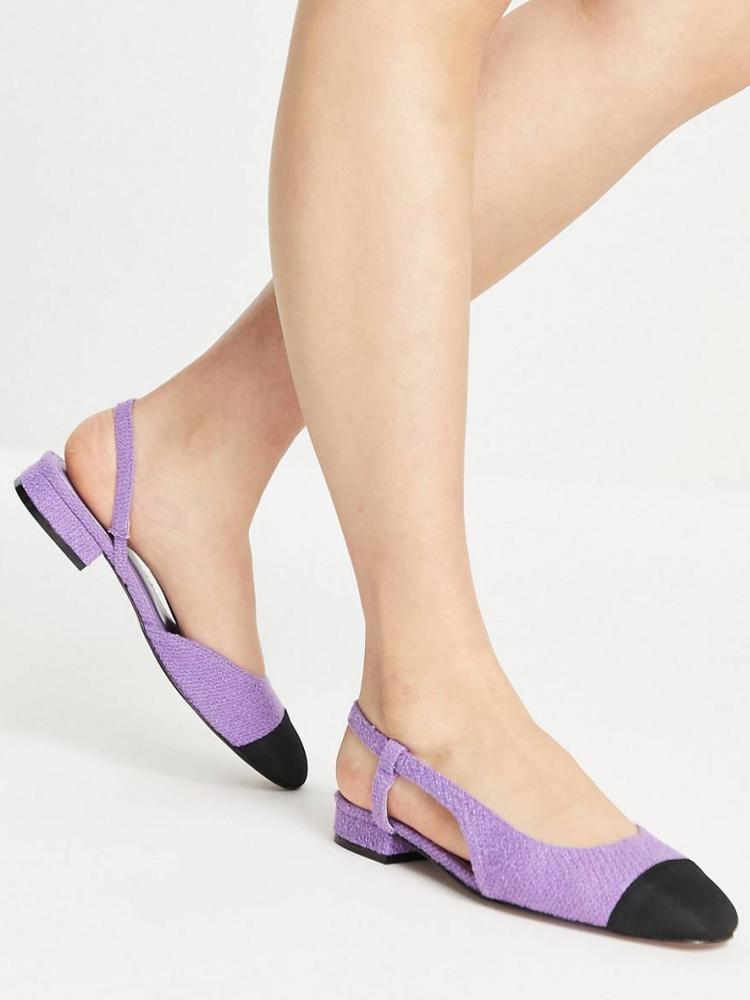 Wide Fit Square Toe Ballet Slingback Flats In Houndstooth Black Nude Lilac Purple