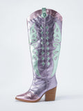 Contrast Metallic Butterfly Applique Snip Toe Wide Calf Tall Cowgirl Boots