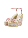 Pink Floral Multi Bands Knot Open-toe Espadrille Wedge Sandals With Buckle Ankle Strap