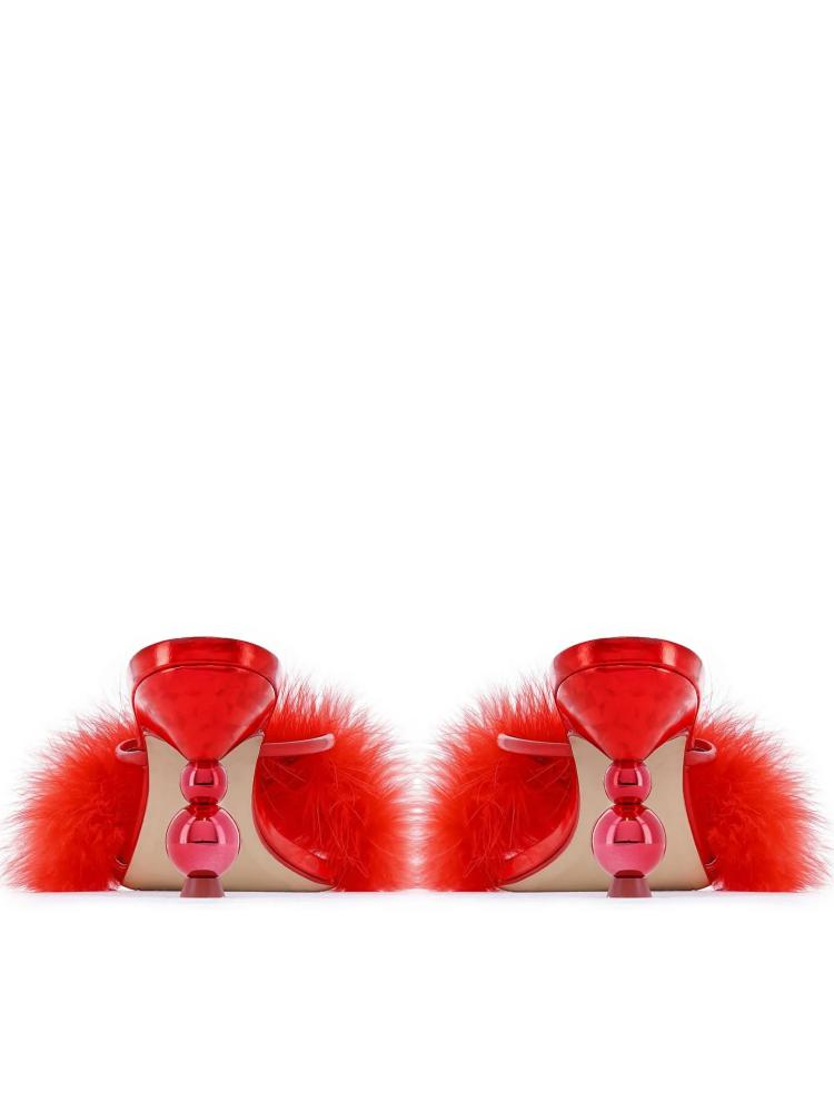 Pink Fluffy Kitten Heeled Sandals Slippers For Wide Feet