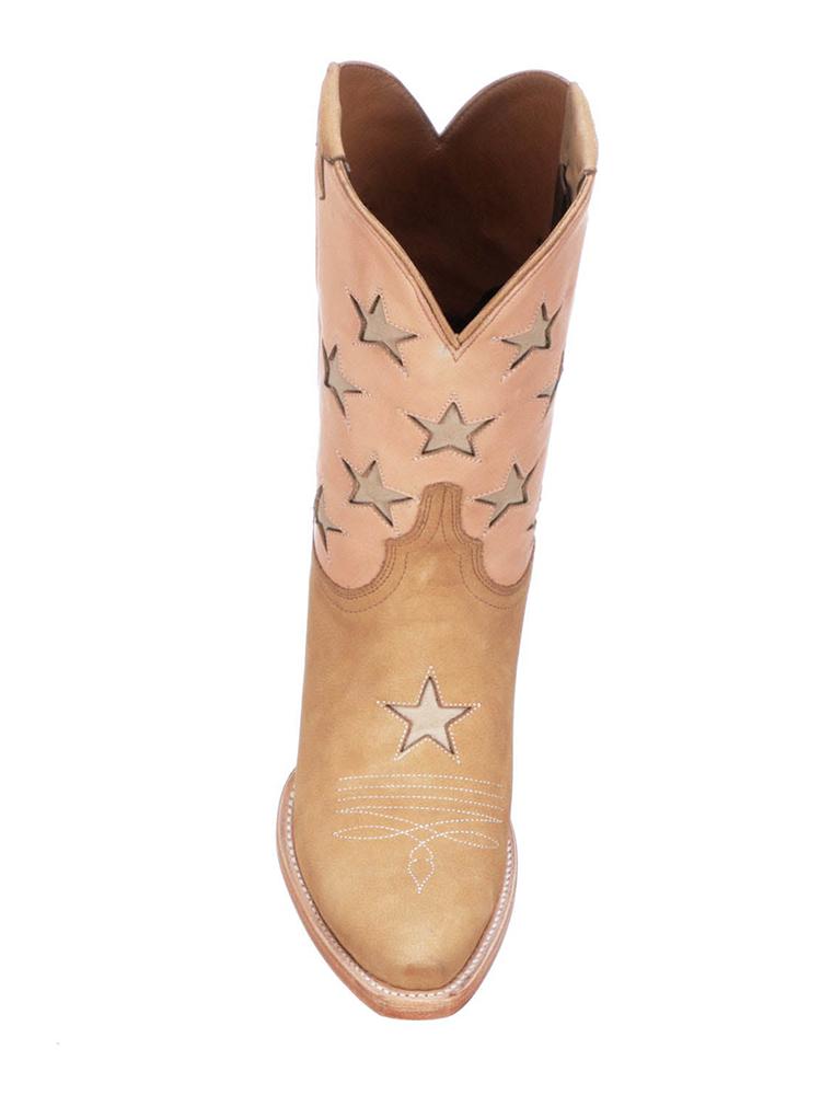 Inlay Star Embroidered Snip-Toe Wide Mid Calf Cowgirl Boots