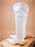 Glitter Snip Zipper Mid Calf Cowgirl Boots - Silver & Gold