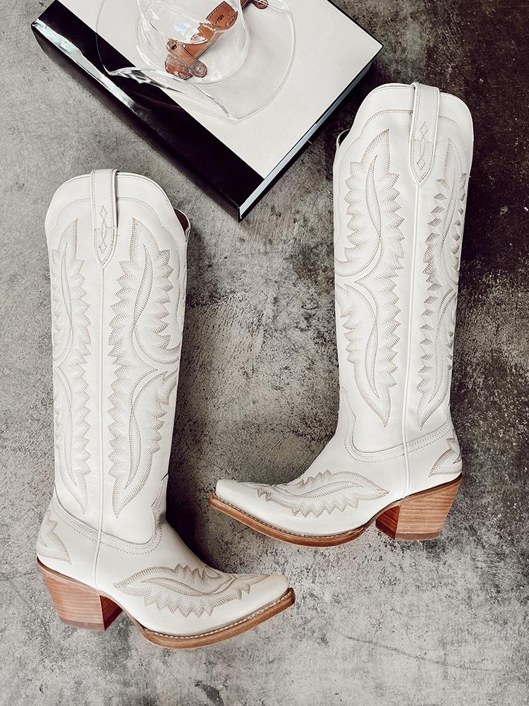 Embroidered Snip Wide Mid Calf Western Boots