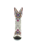 Color Floral Embroidered Retro Snip-toe Slip-on Mid-Calf Western Cowboy Boots