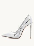 Metallic Silver Pointy Stiletto Heeled Pumps For Women