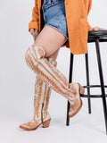 Distress Wing Embroidered Zip Pointy Knee-High Cowgirl Tall Vintage Boots