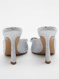Womens Rhinestone Pumps Shoes Bow Glitter Stiletto High Heels Slip On Mules Sparkly Evening Party Bridal Shoes