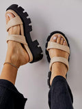 Double Twist Band Open Round Toe Platform Lug Sole Backless Slip-On Sandals