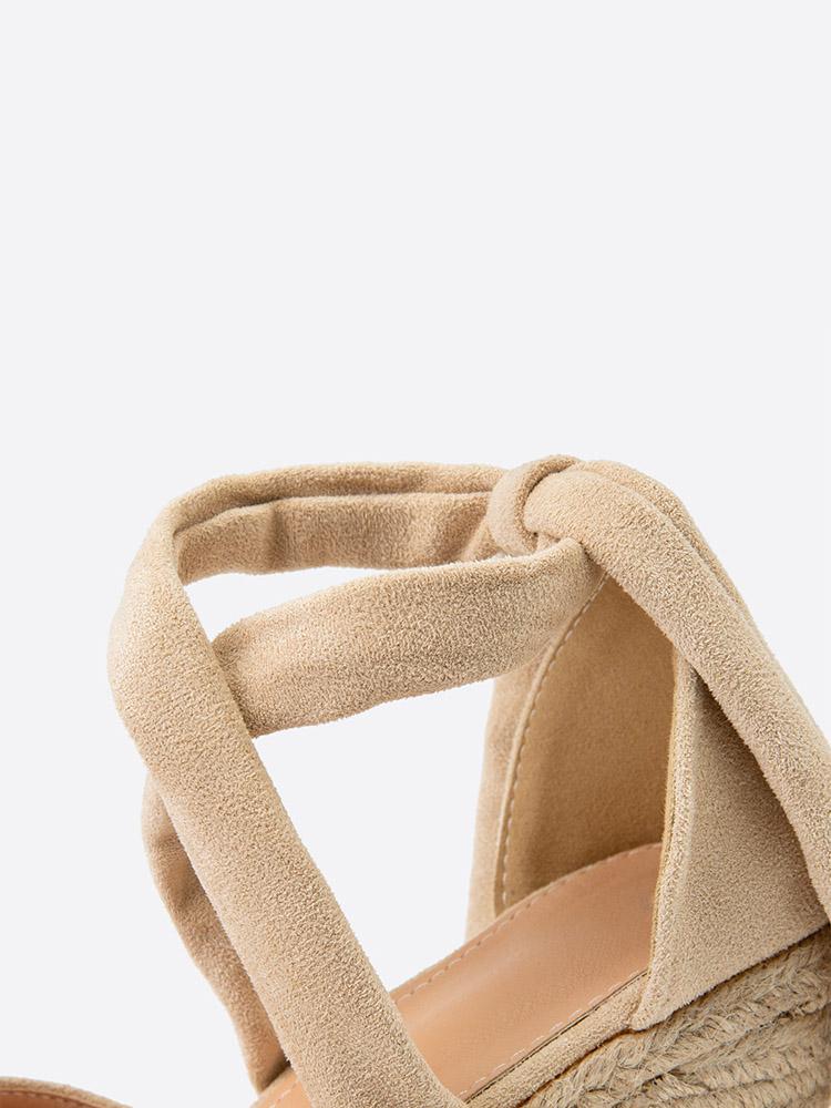 Cloth Single Band Open-toe Ankle Wrap Espadrille Wedge Sandals With Self-tie