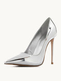 Metallic Silver Pointy Stiletto Heeled Pumps For Women