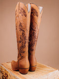 Tawny Floral Embroidered Snip Zip Western Knee-High Boots