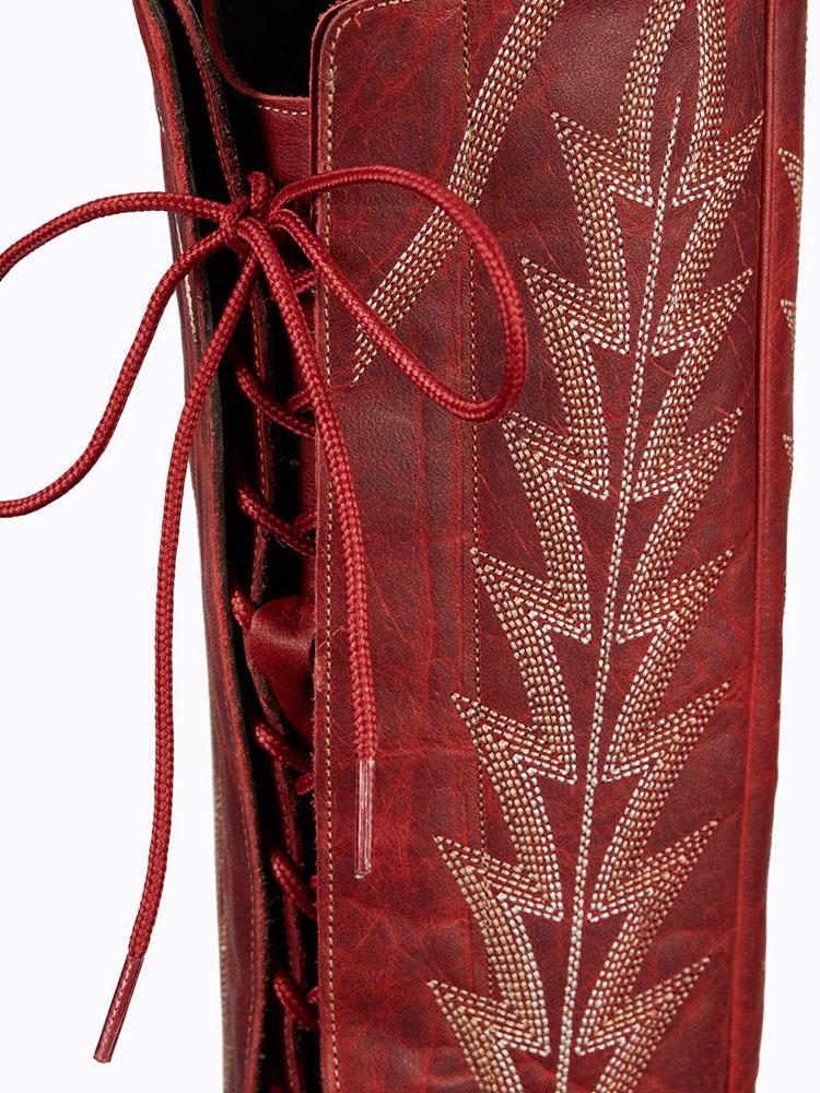 Grass Embroidered Lace Up Zip Snip Western Knee High Boots
