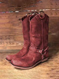 Vintage Brown Vegan Leather Metal Rings Round-toe Slip-on Mid-Calf Western Boots
