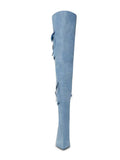 Denim Pocket Zip Pointed Toe Flared High Heel Over The Knee Thigh High Boots