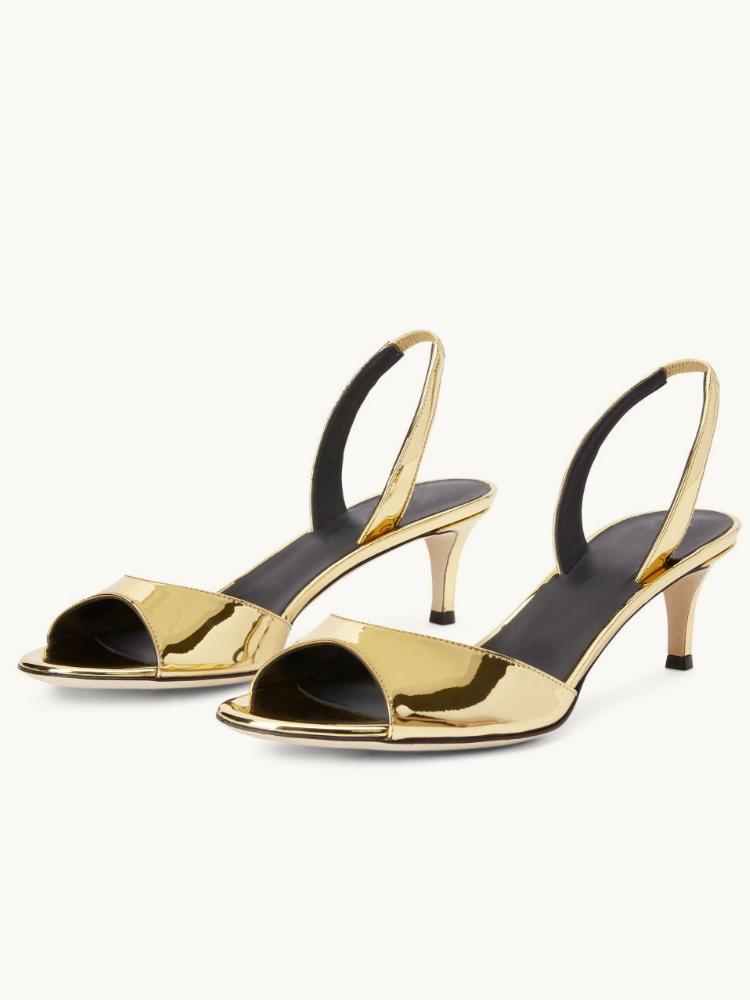 Metallic Gold Slingback Sandals With Round Toe Kitten Heel