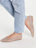 Nude Rhinestone Mesh Pointed Ballet Flats For Women