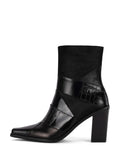 Black PU Nubuck Pointed-Toe Chunky Heel Western Chelsea Booties