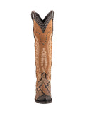 Contrast Tawny Black Snakeskin Faux Suede Stud Stitch Knee High Cowgirl Boots With Zip Snip Toe