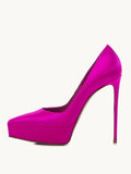 Hot Pink Silk Pointy Platform Stiletto Heeled Pumps For Women