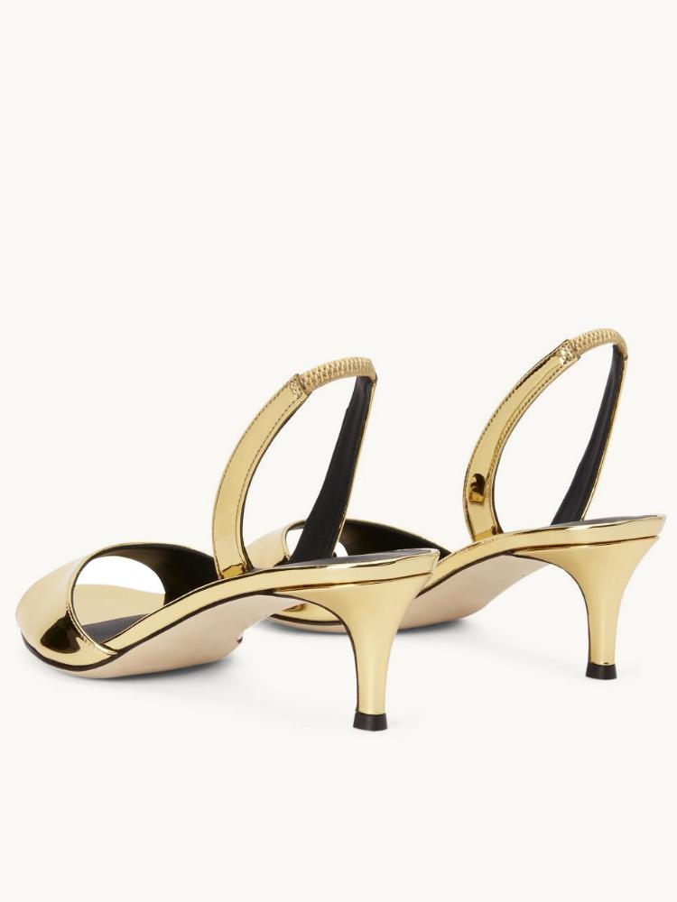 Metallic Gold Slingback Sandals With Round Toe Kitten Heel