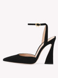 Women's Black Pumps For Wide Feet Ankle Strap Ribbon Buckle High Heeled Pumps