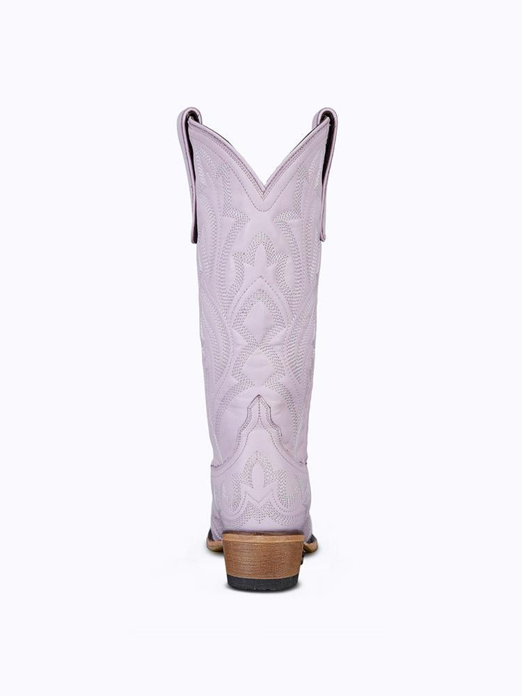 Lilac Purple Embroidered Wide Mid Calf Boots Snip Toe Western Cowgirl Heeled Boots