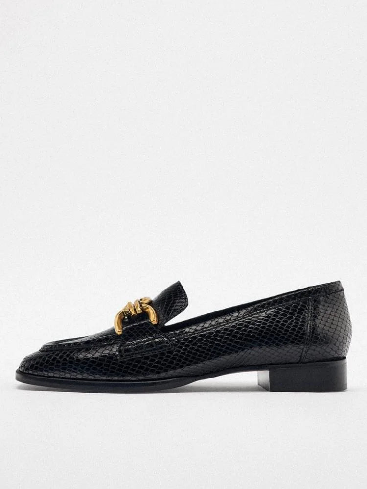 Classic Animal Print Chain Square Toe Flat Loafers