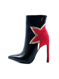 Red Maple Leaf Rhinestones Metallic Edge Applique Pointed-toe High Heels Ankle Boots