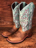 Brown Vegan Leather Patchwork Embroidery Square-toe Slip-on Mid-Calf Western Cowgirl Boots