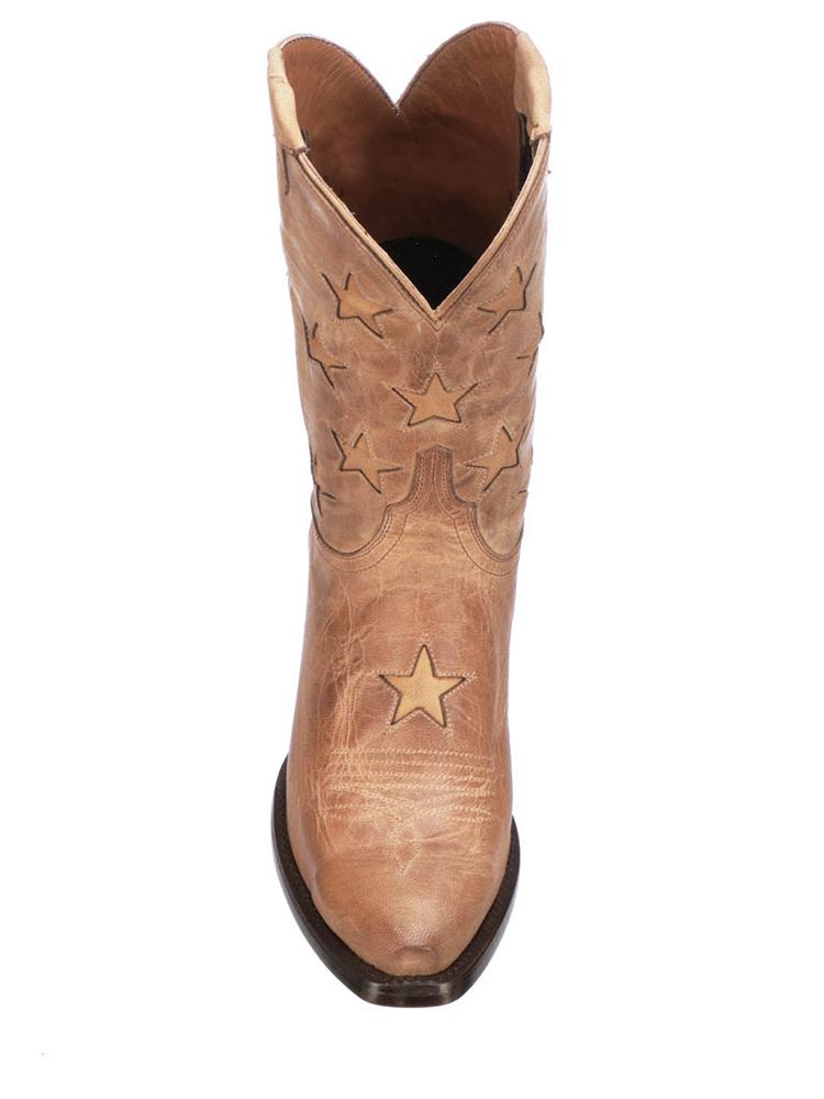 Inlay Star Embroidered Snip-Toe Wide Mid Calf Cowgirl Boots