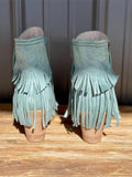 Blue Fringed Pointy Short Western Boots