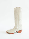White Foliage Bow Embroidered Pointy Wide Mid Calf Cowgirl Boots