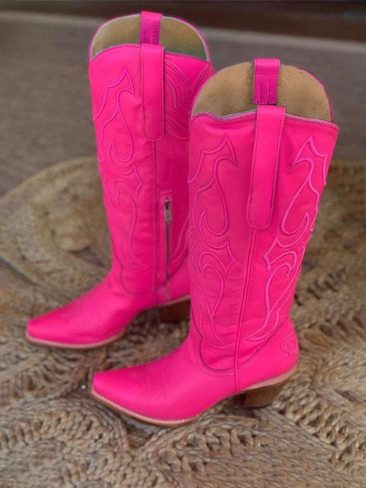 Embroidered Snip Toe Mid-Calf Western Boots