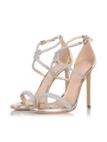 Metallic Sparkly Rhinestone Knot Round Stiletto Heel Dress Sandals With Buckle Ankle Strap