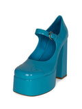 Patent Buckle Platform Mary Janes Square Toe Block Heeled Pumps