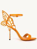 Orange Butterfly Stiletto Heeled Sandals With Round Toe Ankle Strap For Women